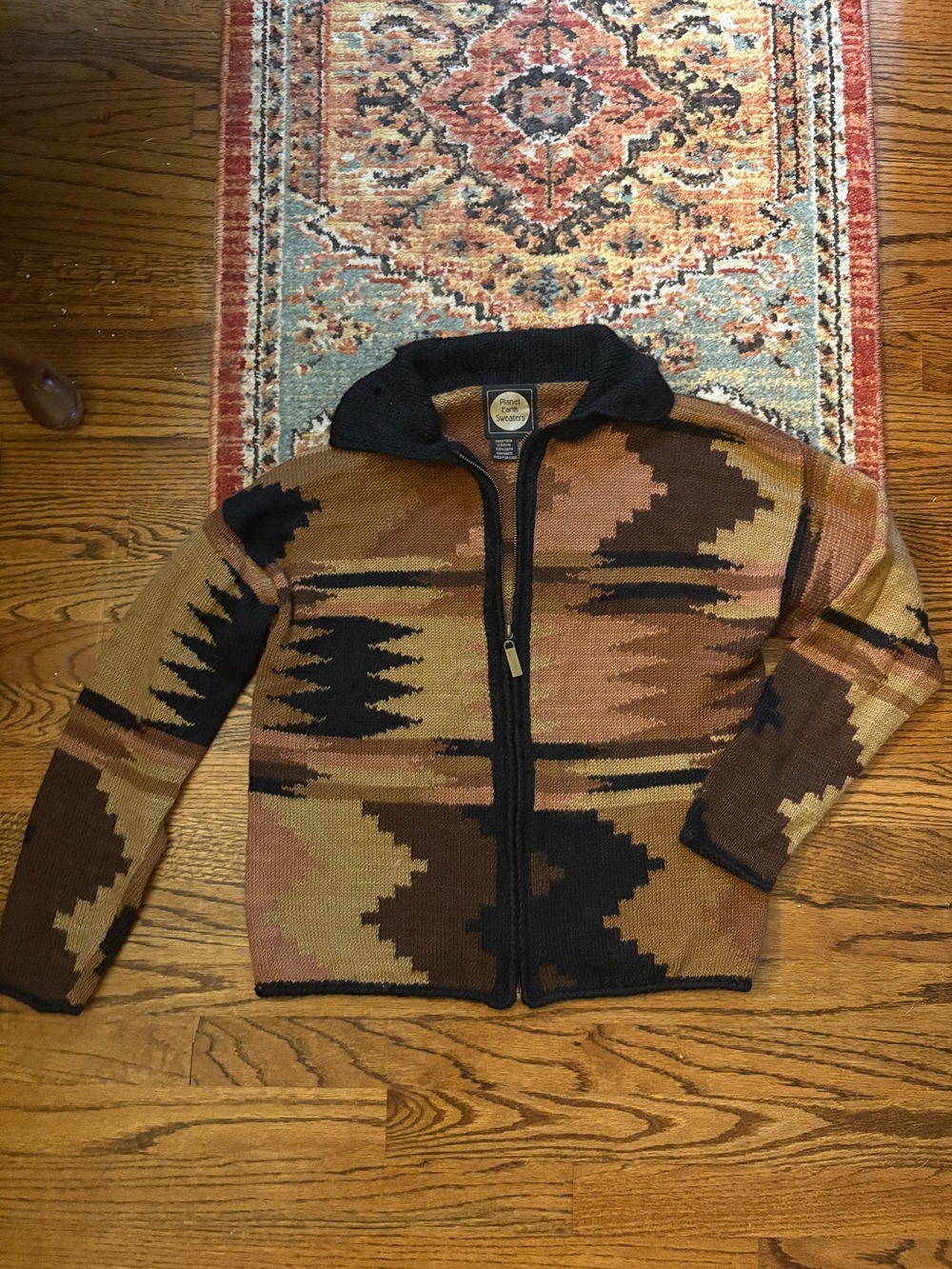 Planet Earth Sweaters knit full zip jacket 100% llama handmade size small